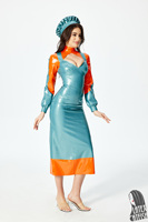 Robe de costume en latex mi-longue pour femmes