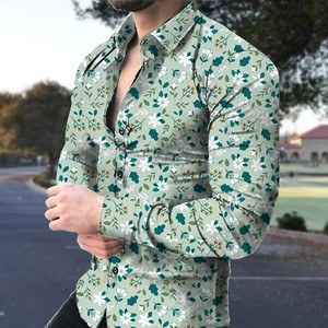 Nouvelle arrivée, <span class=keywords><strong>chemise</strong></span> décontractée professionnelle à manches longues pour homme, col rabattu, <span class=keywords><strong>imprimé</strong></span> <span class=keywords><strong>floral</strong></span>, XL, 100% polyester - Product Image 3