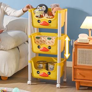 만화 귀여운 플라스틱 바닥형 수납 선반 이동식 소형 카트 어린이 장난감 및 간식 보관용 - Product Image 3