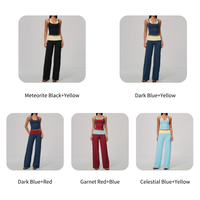 Nouvelle combinaison de yoga légère en tissu brossé doux, style caraco dos nu, avec blocs de couleur superposés, taille repliable, très extensible et respirante pour femme