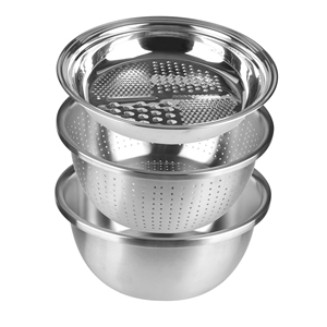 Râpe <span class=keywords><strong>passoire</strong></span> multifonctionnelle 3 en <span class=keywords><strong>1</strong></span> en acier inoxydable avec bol mélangeur pour légumes et fruits. - Product Image 1