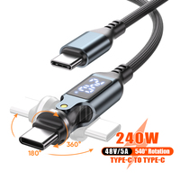 Câble de données USB-C vers C avec affichage numérique 240W (48V/5A), rotation à 540°, en nylon tressé