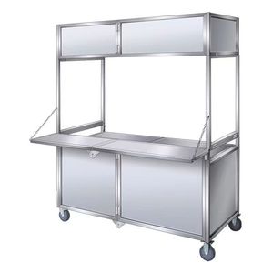 EU Multi-Functional Stainless Steel Food Stall Cart Red Net New Night Market Folding Mobile Cart Wheels for Candy Cake Display - Product Image 2