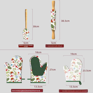 Рождественская серия, 4 шт., набор инструментов для выпечки, термостойкие силиконовые перчатки и печатные скребковые рукавицы для духовки - Product Image 6