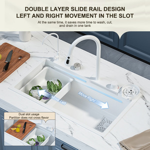 Lavello da <span class=keywords><strong>cucina</strong></span> moderno <span class=keywords><strong>bianco</strong></span> 304 in acciaio inox multifunzione cascata lavello con doppio rubinetto per <span class=keywords><strong>cucina</strong></span> Undermount - Product Image 3