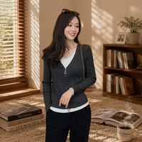 Cardigan décontracté pour femme à col en V, respirant, en maille, avec fermeture éclair, couleur unie, pour l'automne et le printemps, fabricant de vêtements