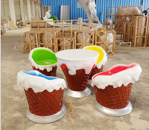 Juego de Muebles Comerciales para Escuelas y Centros Comerciales, Mesa de Centro con Forma de Helado Y009, Silla con Forma de Comida, Fibra de Vidrio - Product Image 3