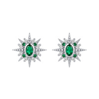 Vente flash - Boucles d'oreilles étoile et lune en argent sterling S925 |   Pierre Nano Verte Plaquée Platine |   Pierres facettées blanches pour femmes