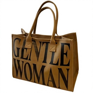 Sac fourre-tout en toile personnalisé pour femme, grande capacité, double poignée, marron avec impression de texte noir pour le sport et le shopping, impression de logo - Product Image 1