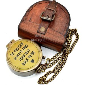 Pocket <b>Compass</b> Engraved Romantic Message With Leather Case Portable Hiking Navigational <b>compass</b> with case - Product Image 2