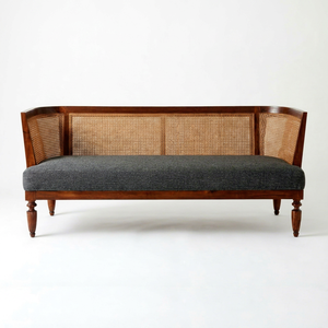 Mahogany Cushion Back Two Seat <b>Sofa</b> Upholstered <b>Bench</b> Traditional Design Square Shape Foam Filled Curved Arms for Living Room - Product Image 1