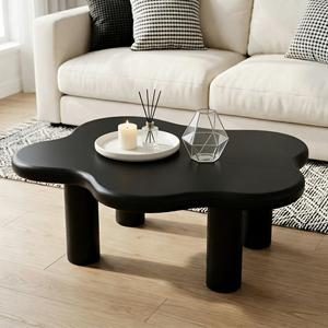 Tavolino da caffè Wood Cloud 40 pollici con 4 gambe rotonde, basso e irregolare, per soggiorno - Product Image 3