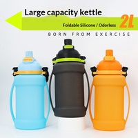 Bouteille d'eau de sport pliable en silicone de 2 litres, gourde souple d'extérieur grande capacité de 67 oz, pliable, de qualité alimentaire, à presser pour boire