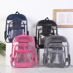 School Bag Travel Adjustable Shoulder Strap Waterproof Clear PVC Tote Bag Backpack Bag Transparent for Kids and Lady Cartoon