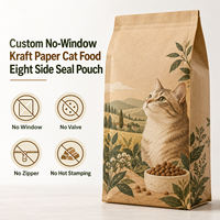 Sachet personnalisé en papier kraft sans fenêtre pour aliments pour chats, scellé sur huit côtés, pour la vente au détail et en gros