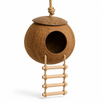 Nid d'oiseau en coquille de noix de coco naturelle avec échelle en corde pour perruche, agapornis, moineau de Java, nid suspendu pour cage 12-14cm