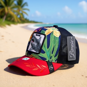 หมวกบอนนี่ ทรัคเกอร์ แฮท ปรับขนาดได้ ตาข่าย 6 แผง ปักลายฉลาม หมวกชายหาดฤดูร้อน สำหรับผู้ใหญ่ทุกเพศ - Product Image 2