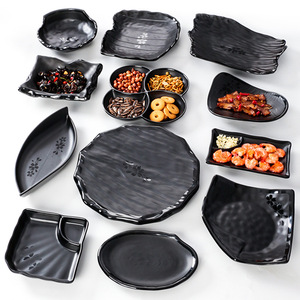 A5 <b>melamine</b> tableware, black snack <b>plate</b>, irregularly shaped small <b>plate</b>, creative plastic dish, restaurant serving <b>plate</b>, - Product Image 1