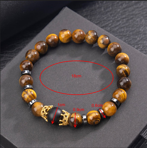 Bracciale Elastico con Perle di Occhio di Tigre Nero, Gioiello Artigianale Bohemien con Corona in Pietra Naturale, per Uomo e <span class=keywords><strong>Donna</strong></span>, Portafortuna Quotidiano - Product Image 6