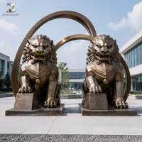 Sculpture de lion gardien en bronze, statue de Foo Dog moulée à la main avec patine antique pour la décoration de villas, portails, hôtels, jardins et temples