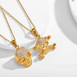 Collier pendentif crâne en acier inoxydable style hip-<span class=keywords><strong>hop</strong></span> rock, plaqué or 18 carats, étanche, bijoux pour hommes style rock - Product Image 2