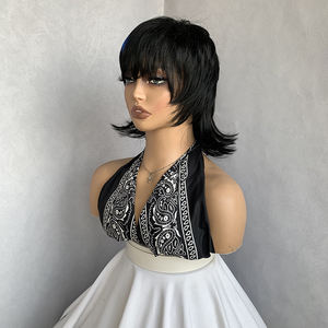 วิกผมสั้นสีดำแบบชั้นๆ สไตล์ยุค 80 ทรงมัลเล็ต พิกซี่ พร้อมหน้าม้า ตัดแบบวูล์ฟคัท วัสดุสังเคราะห์ ดูเป็นธรรมชาติ ตลก สำหรับ<span class=keywords><strong>ผู้ใหญ่</strong></span> ใช้แทนผมจริง สำหรับงานปาร์ตี้ - Product Image 2