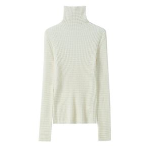 Suéter de Cuello Alto Personalizado OEM ODM para Mujer, Tejido Waffle, Manga Larga, 100% Lana, Suéter Informal para Mujer - Product Image 2