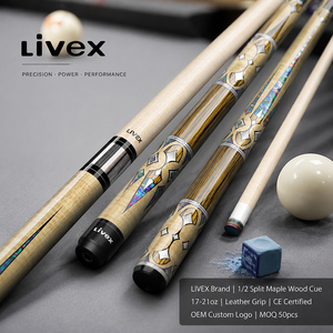 Taco <span class=keywords><strong>de</strong></span> <span class=keywords><strong>Billar</strong></span> <span class=keywords><strong>Americano</strong></span> LIVEX con Logotipo Personalizado, 13mm, 1/2, Madera <span class=keywords><strong>de</strong></span> Arce, Empuñadura <span class=keywords><strong>de</strong></span> Cuero, 18-21oz, CE, OEM, Venta al por Mayor - Product Image 1