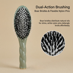 Glossy Spiral Handle Air Cushion Paddle <strong>Brush</strong> - Boar Bristle &amp; Nylon <strong>Detangling</strong> <strong>Brush</strong> OEM Private Label Wholesale - Product Image 2