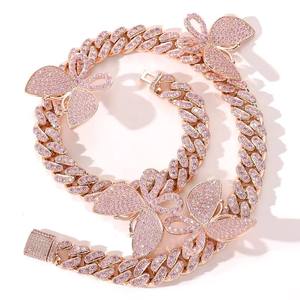 Jewelux Lujoso Collar Unisex de Plata 925 con Baño de Rodio y Moissanita, Diseño de Mariposa, Estilo Hiphop, Cadena de Cuerda, Joyería para Fiesta, Gujarat - Product Image 3