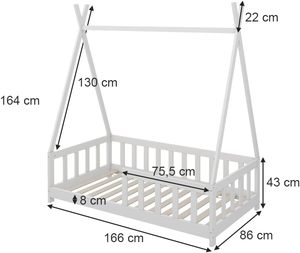 <span class=keywords><strong>Letto</strong></span> bianco moderno per bambini 80X160 <span class=keywords><strong>cm</strong></span> in legno massello con protezione anticaduta - Product Image 2