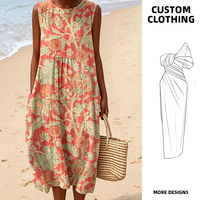Robe longue hawaïenne Aloha sur mesure pour femme, sans manches, coupe droite, avec poches, à motif floral, décontractée, pour les vacances, ODM