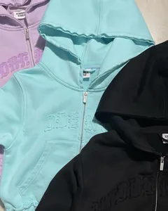 Custom Logo Varsity Jacket Womens Hoodie Set Oversized Zip Up Hoodies Sweatpants Track Suit Jogger Set For Women