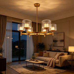 โคมไฟระย้า LED หลายหัวทรงฟาร์มเฮาส์สีทอง โคมแก้วใส โครงเหล็ก เหมาะสำหรับห้องครัว เกาะกลางห้องครัว ห้องรับประทานอาหาร ห้องนั่งเล่น ห้องนอน - Product Image 5