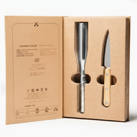 Caja de Papel Kraft Vintage para Cubiertos, Caja Rígida con Tapa para Juego de Cuchillo y Tenedor para Carne, Empaque Personalizado para Vajilla
