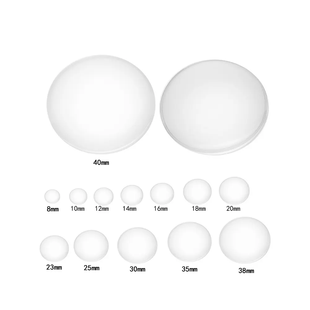 Wholesale 12mm 25mm 38mm custom clear round glass setting blocks dome eye cabochon glass jewelry components for pendant set