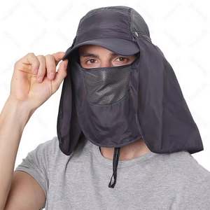 New Anti UV Outdoor UPF 50+ Nylon Foldable Cap Removable Flap and Face Cover Custom logo Trucker <b>Hats</b> for Women <b>Men</b> - Product Image 1