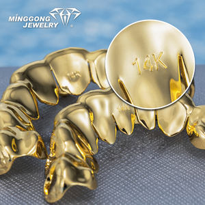 Hip Hop personalizzato Deep Cut faccia aperta con taglio diamante e polvere di diamante Grillz 10K 14K 18K oro placcato 925 denti d'argento - Product Image 3