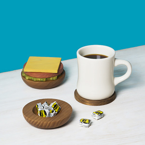 Ensemble de sous-verres en bois de pin naturel en forme de hamburger et de porte-filtre à café pour café et fête - Product Image 2