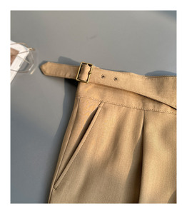 Pantalones de traje rectos de cintura alta con cinturón de hebilla de estilo italiano, pantalones <span class=keywords><strong>Gurkha</strong></span> elegantes ajustados informales para hombre - Product Image 6