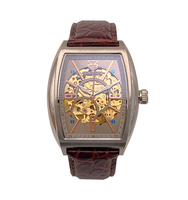 Montre mécanique attrayante à la mode pour hommes cadran squelette boîtier analogique en acier inoxydable bracelet en cuir véritable 50m étanche