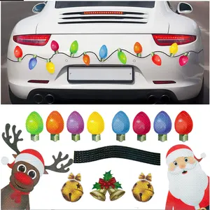 Decoraciones navideñas para el refrigerador del coche, Bombilla reflectante, adornos magnéticos de Papá Noel y ciervo, decoración del hogar para vacaciones, Año Nuevo 2023