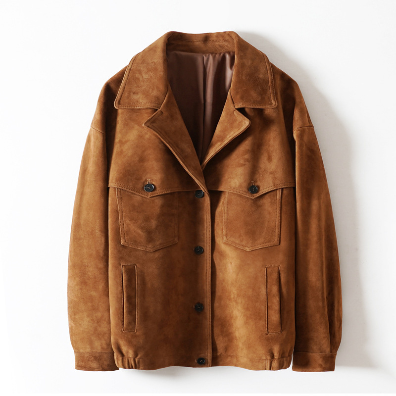 5253 New Arrival Autumn Winter Leather Coat Vintage Single-breasted Sheepskin Suede Jacket Coat for Women