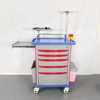 Chariot médical d'urgence ABS pour hôpital avec système de verrouillage centralisé et cinq tiroirs de rangement
