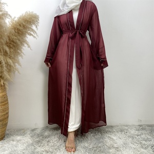 1425 # Nouvelle Abaya en Soie Transparente et Polyester de Luxe avec Bordure Diamantée et Poches, Abaya Ouverte pour Femmes, 4 Couleurs - Product Image 2