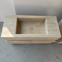 Vasque double en travertin au design moderne, lavabo mural en marbre massif, style luxueux