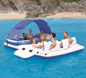Stock d'usine en gros 6-8 personnes 540kg <span class=keywords><strong>de</strong></span> charge île <span class=keywords><strong>de</strong></span> <span class=keywords><strong>bateau</strong></span> flottante à eau gonflable avec tente - Product Image 5