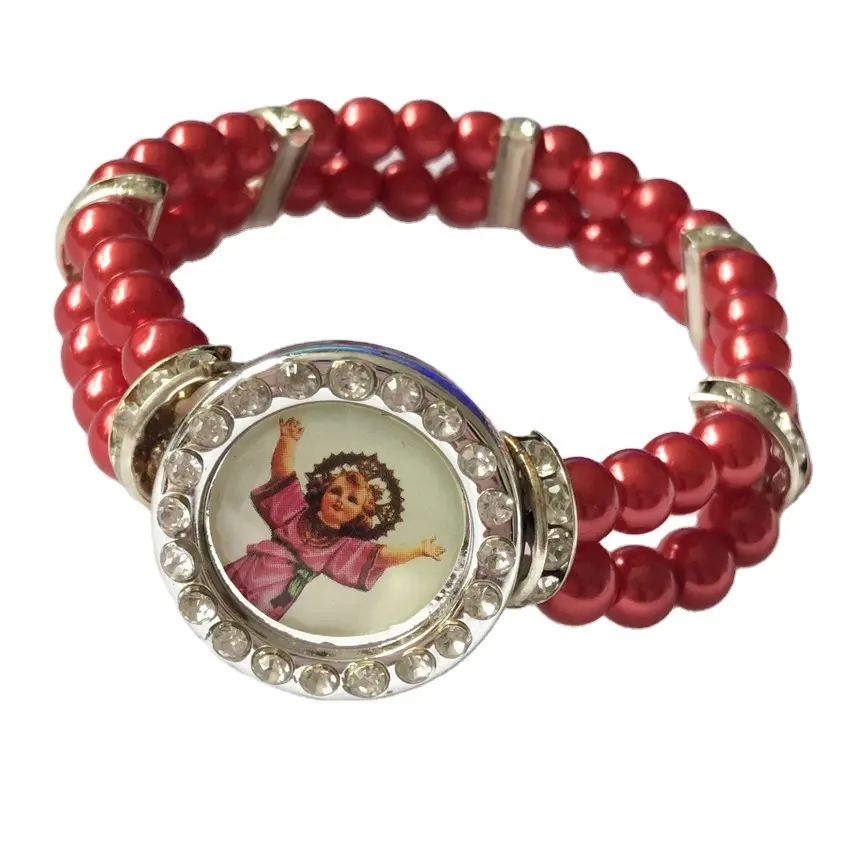 popular charm red pearl bracelet, pearl jewelry, simple beads bracelet DIVINE CHILD elastic catholic icon bangle