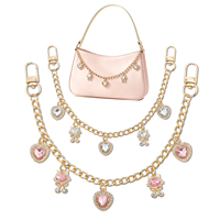 Pendentif Chat Cœur en Cristal Doré pour Sac, Chaîne de Sac, Breloque de Porte-Monnaie, Porte-clés, Accessoire de Sac à Main en Alliage