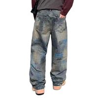 Jeans à jambes larges en denim 100% coton, personnalisés, de haute qualité, vintage, effet vieilli, déchirés et rapiécés, usine OME